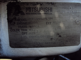 1998 MITSUBISHI ECLIPSE RS MODEL COUPE 2.0L NON TURBO AT FWD COLOR WHITE STK 123605